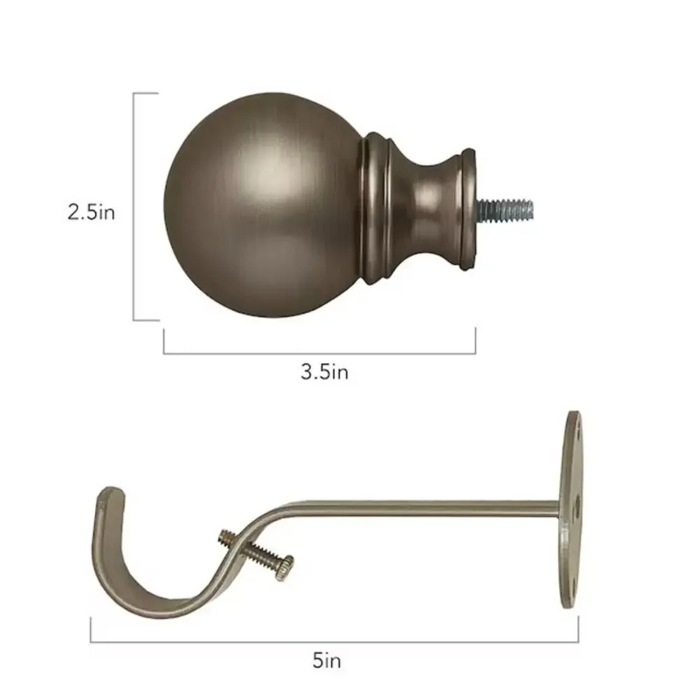 Elrene Cordelia Antique Pewter Iron Curtain Rod with Finials 28 to 48 in